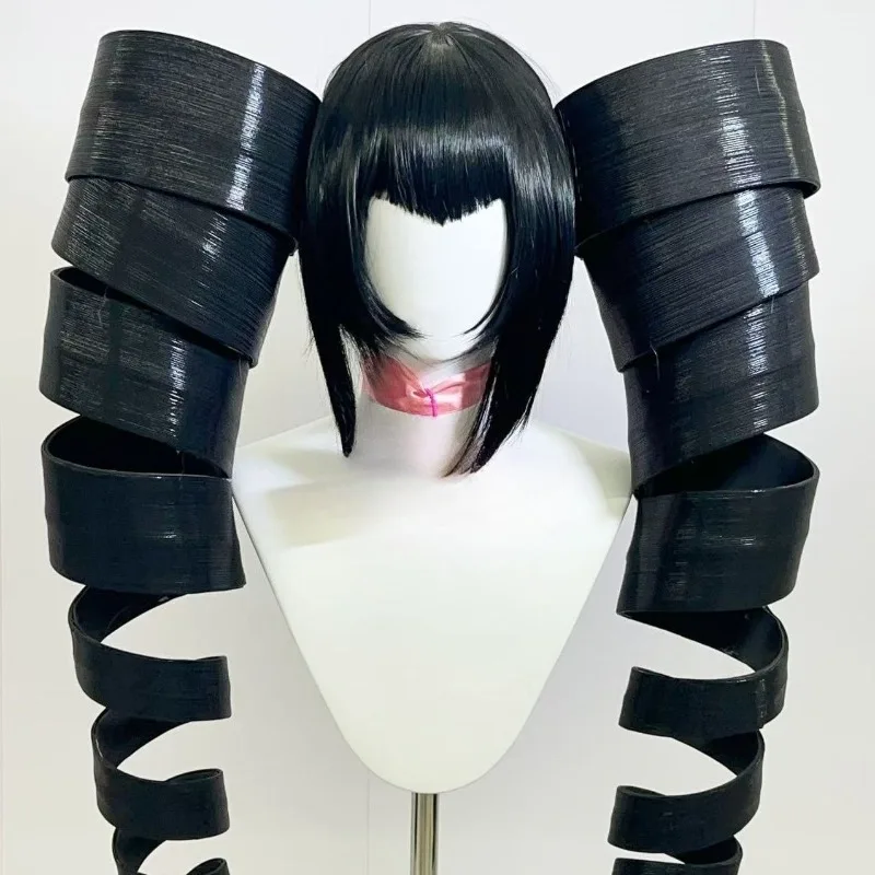 

Anime Celestia Ludenberg Cosplay Yasuhiro Taeko Wig Artificial Black Hair Spiral Double Ponytail Role Play Props Accessories