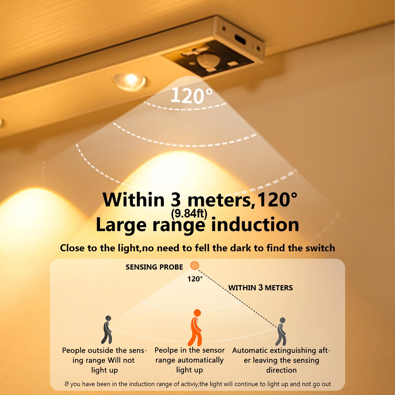 ضوء استشعار الحركة المغناطيسي LED ، USB قابلة لإعادة الشحن ، عكس الضوء ، إضاءة العداد اللاسلكي ، المطبخ ، خزانة الملابس ، تحت الخزانة ، 3 ألوان