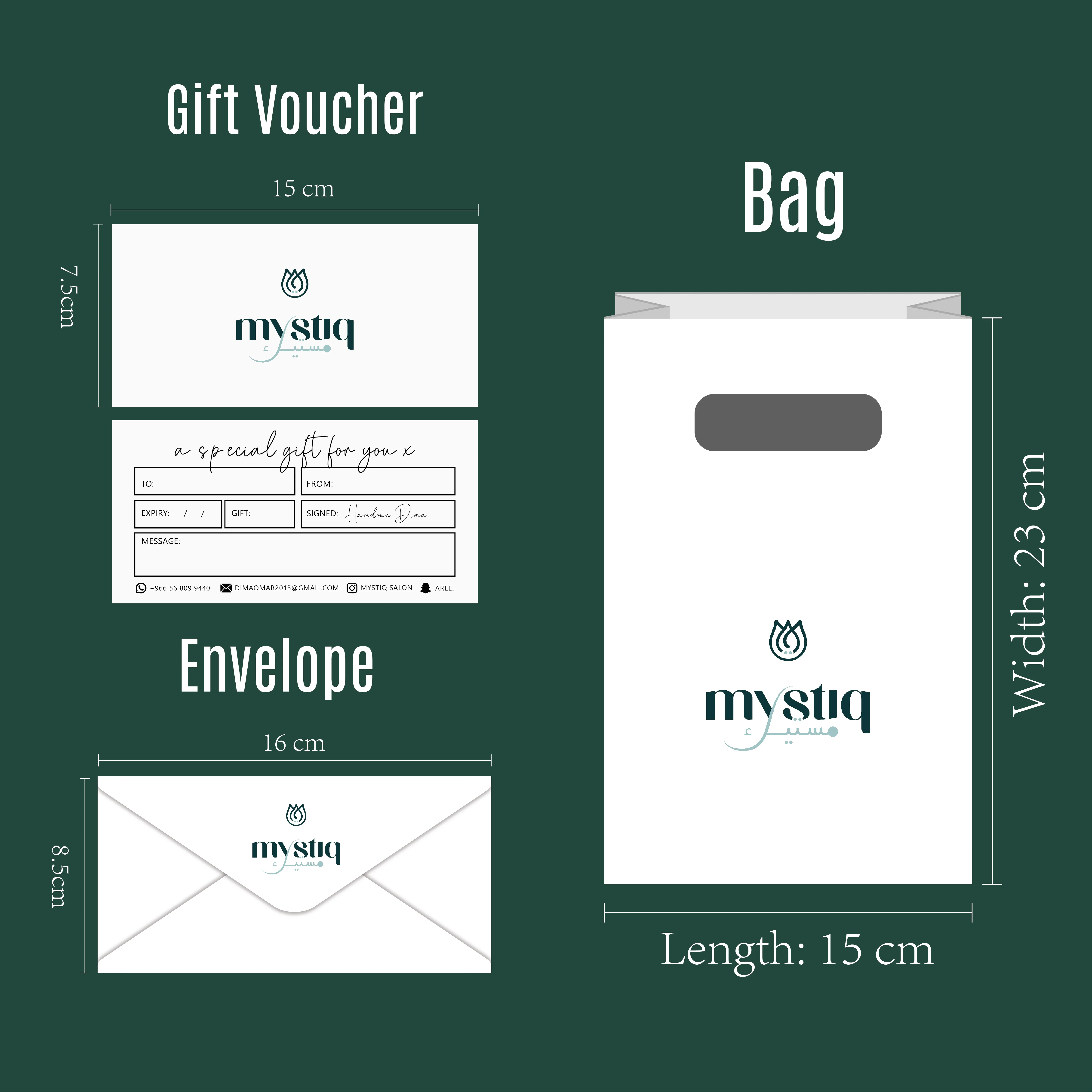 Custom Gift Voucher Cards with Envelope and Gift bags for your Business Aesthetics with LOGO Thank you