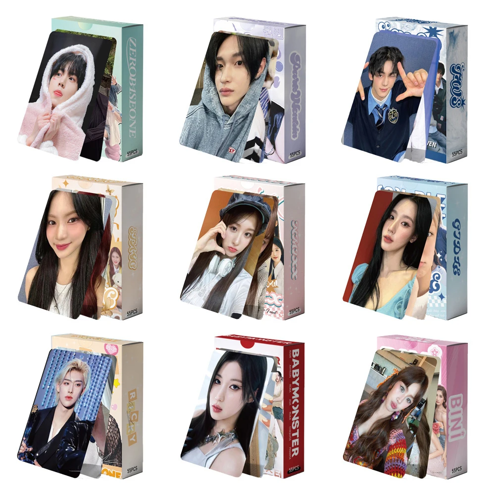 55Pcs/Set KPOP Babymonster ZB1 NMIXX ITZY Laser Lomo Cards List STAYC BINI Miyeon Ricky Selfie Photocards Fans Collection Gifts