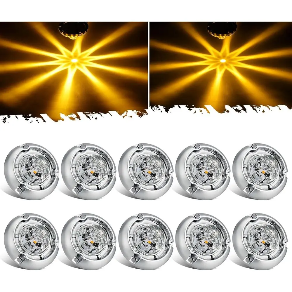 

10Pcs 1.5 inch Mini Glass Lens Watermelon Lights [Patend Pending], Amber LED Marker Clearance Light Turn Signal or Semi Truck Tr