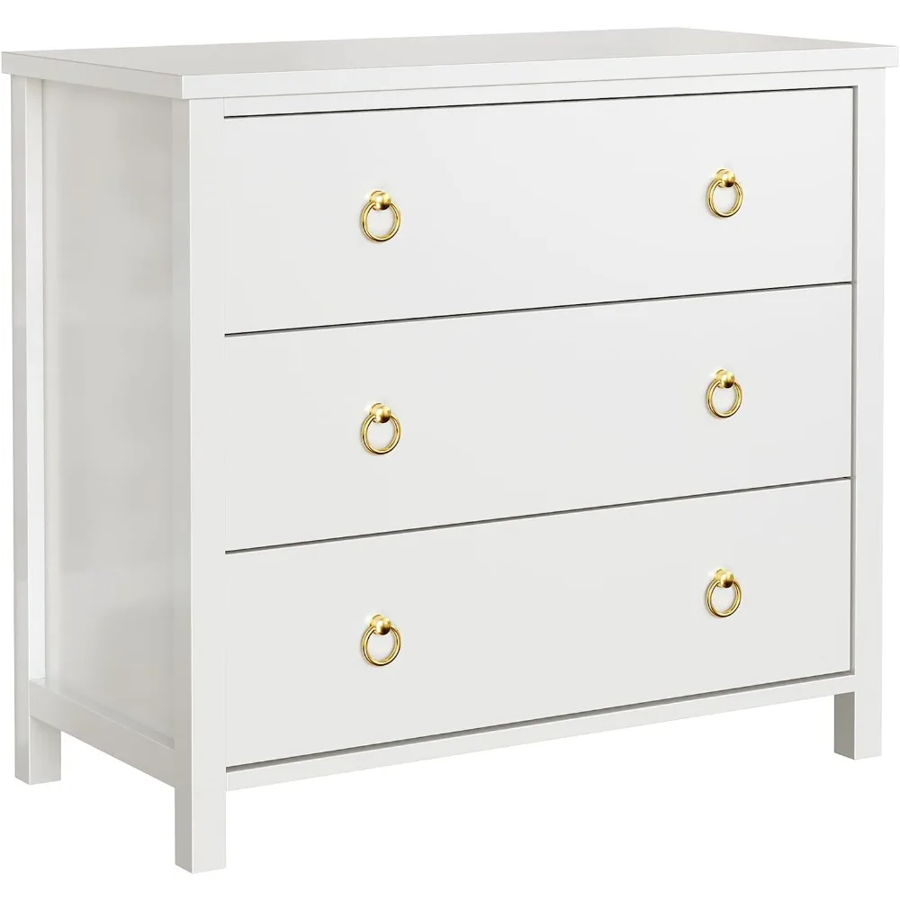 Commode à 3 tiroirs avec poignées dorées, commode de chambre, table de chevet, table d'appoint de canapé, montage facile
