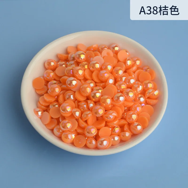 3mm-12mm Mix Size  Half Round AB Pearl plastic Non Hotfix Flat Back Glitters For DIY Nail Craft Decoration