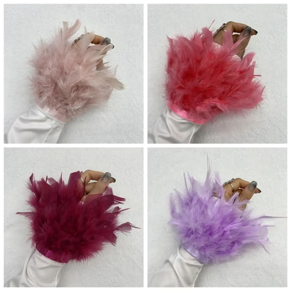 Plumas de pavo, puños de plumas de piel, pulsera con lazo para el pelo, muñequeras de plumas suaves, pulsera de plumas divertidas coloridas, círculo para Cosplay