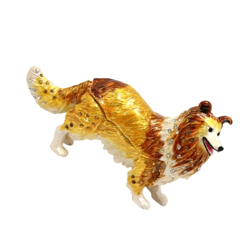 Collie Jewelry Box Metal Enamel-Style Display Holder with Lift-Top Storage for Dresser Shelf Desk or Table Use best sale