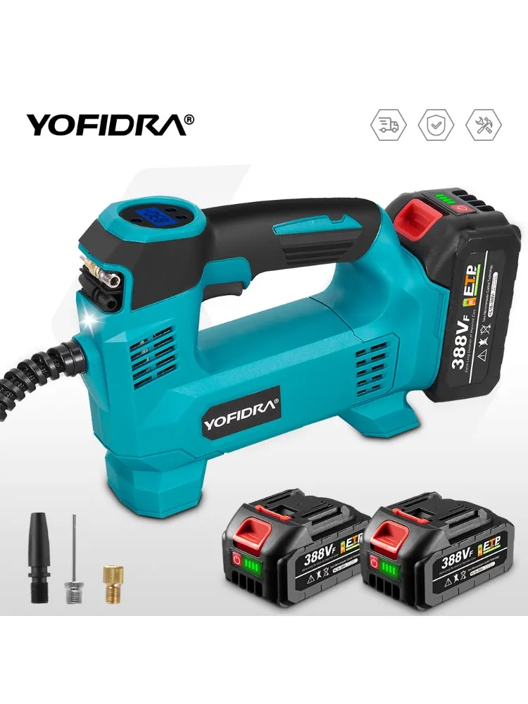 YOFIDRA Kabelloser Hochdruck-Luftkompressor mit digitaler Anzeige für Autoreifen, kompatibel mit Makita-Akkus.