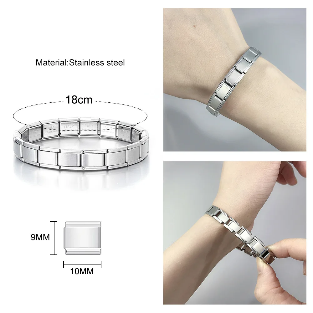 Módulo de acero inoxidable de 9mm para hombre, pulsera italiana de titanio hecha a mano, joyería para mujer, decoraciones de mano