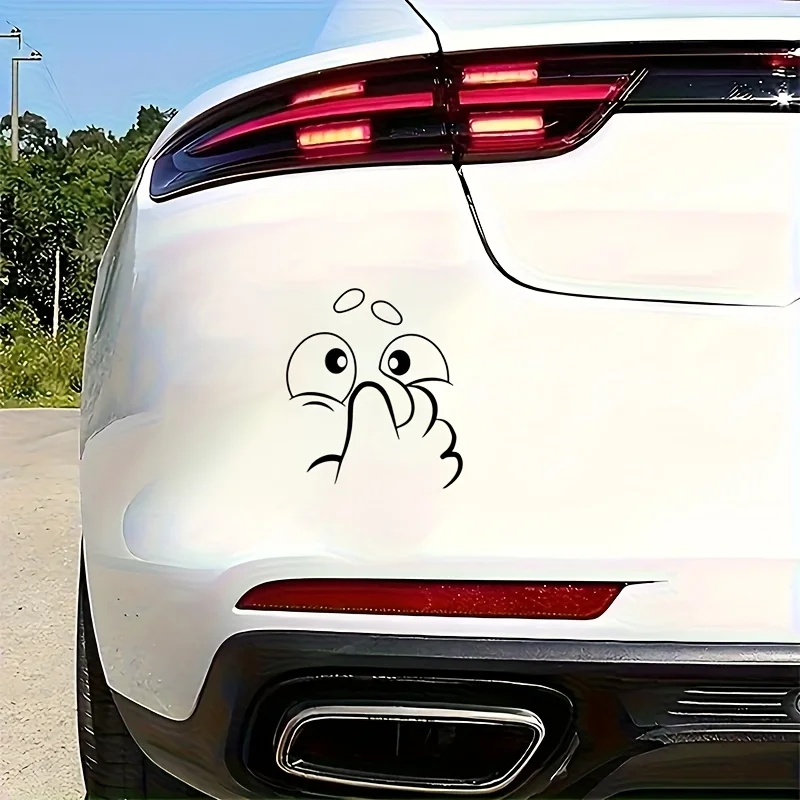 

Funny Peeking Cartoon Face Stinky Car Decal, Playful Self-Adhesive Sticker for Auto Exterior & Bumper