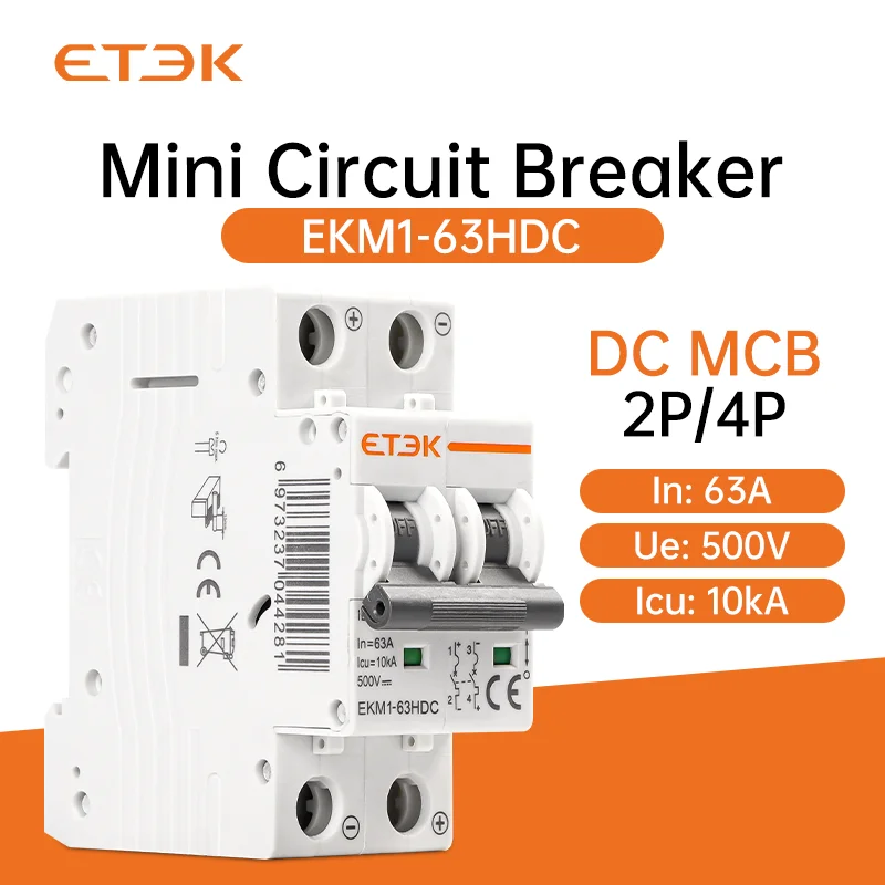 ETEK 2P DC 1000V Solar Mini Circuit Breaker 32A 63A DC MCB for PV System EKM1-63HDC