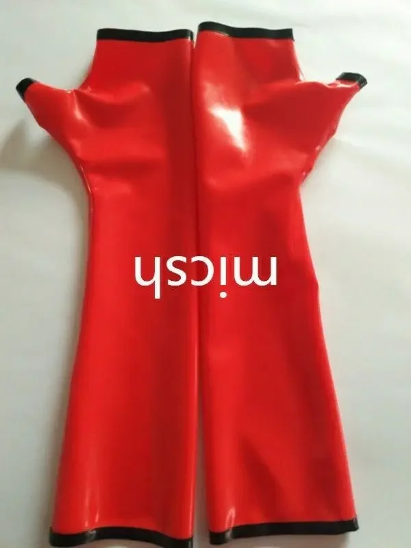 100% Latex Gloves Rubber Cosplay Clubwear Red Fingerless Elbow Glove 0.4mm S-XXL