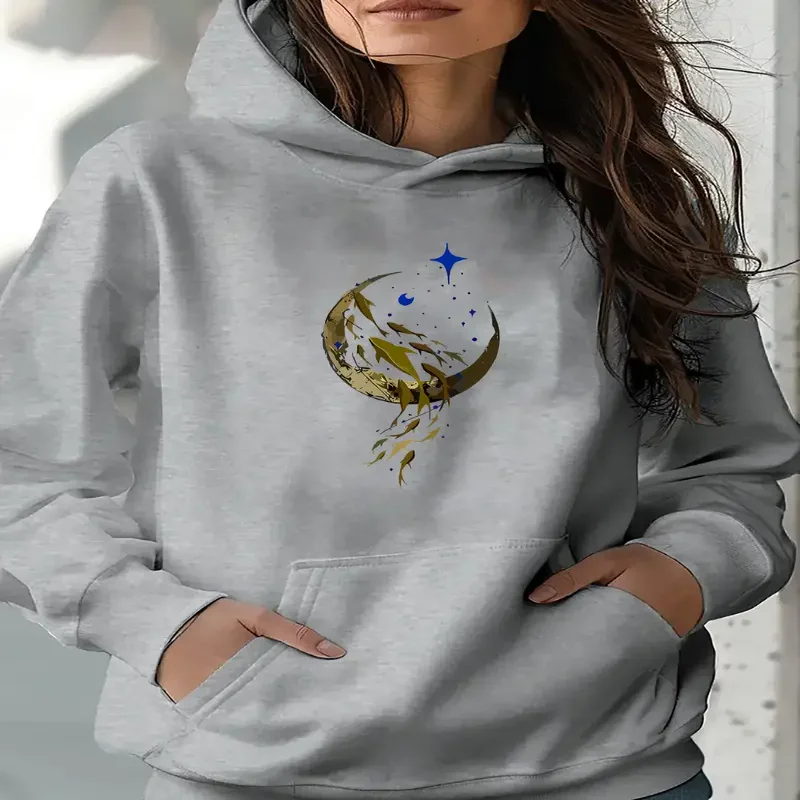 

Женская повседневная толстовка с капюшоном с мультяшным принтом планеты, мягкая, удобная, свободная посадка, карман-кенгуру, которую можно стирать в машине, осень-зима