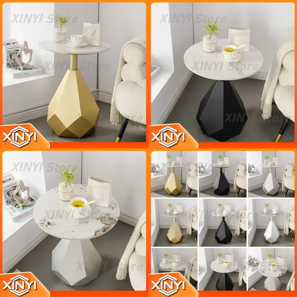 Light Luxury Round Coffee Table for Living Room Sofa Set Modern Minimalist Small Balcony Bedside Table Rock Slab Edge Design