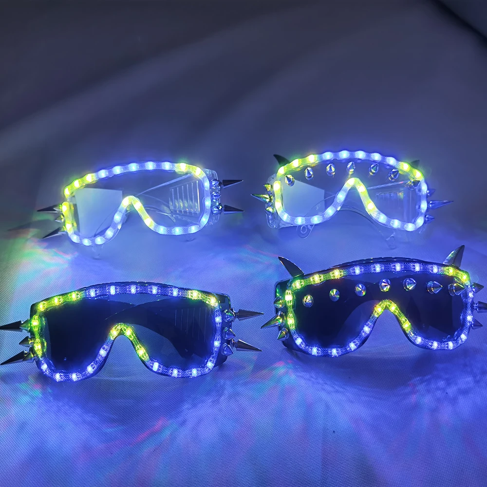 Pełnokolorowe zdalnie migające okulary blask lampy LED LED nit Punk Glasse dla światło rozproszone LED kostium sceniczny ubrania