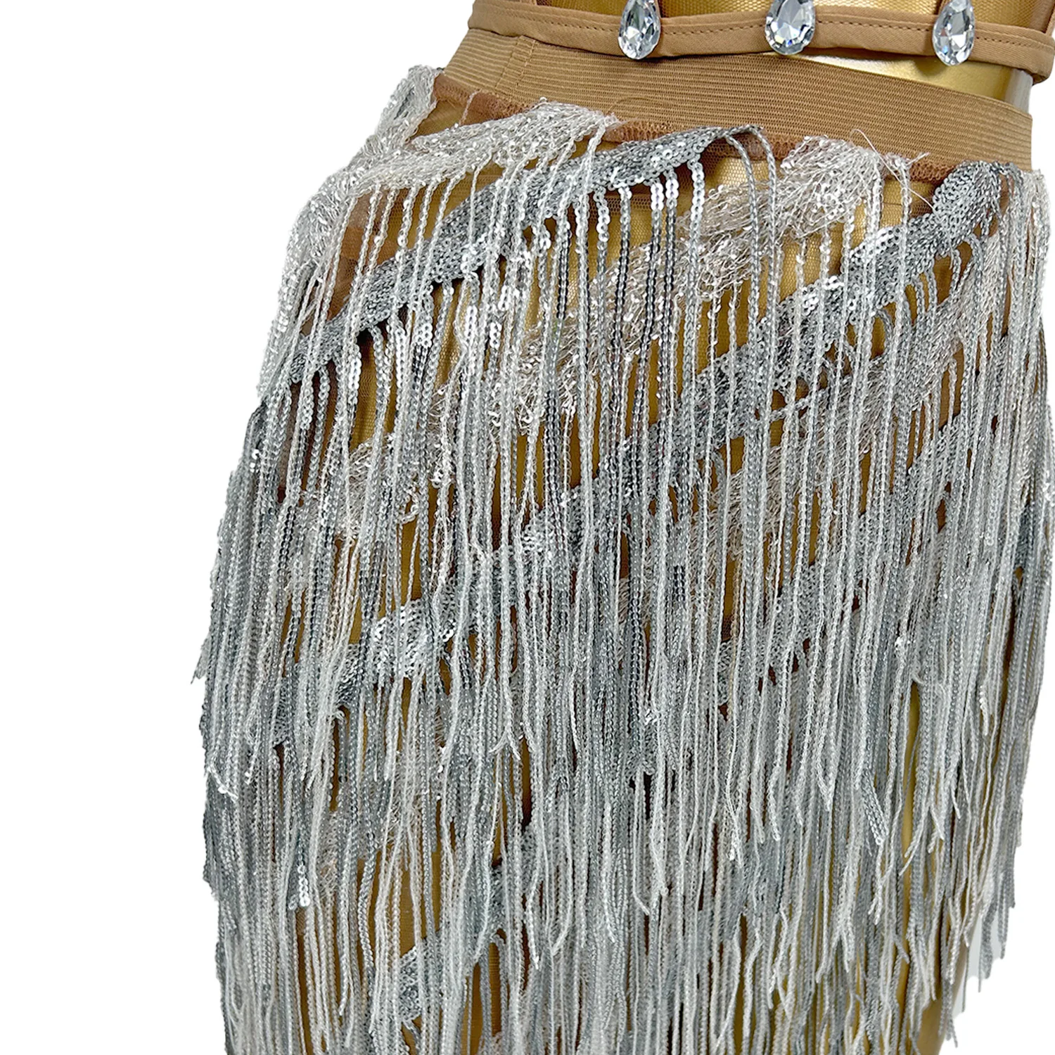 Rok Mini Atasan Crop Tanpa Tali Rumbai Payet Berlian Imitasi Set 2 Potong Pakaian Punggung Terbuka Wanita Seksi Pakaian Pemotretan Pesta Wenrou