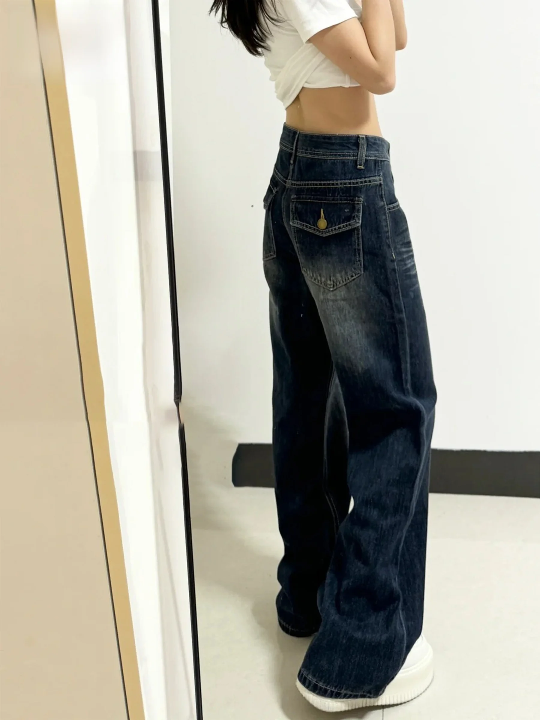 

Джинсы-клеш с низкой талией для женщин, светло-голубые, серые, летние, облегающие, свободные, длинные брюки в американском стиле, с пуговицами и карманами, из денима