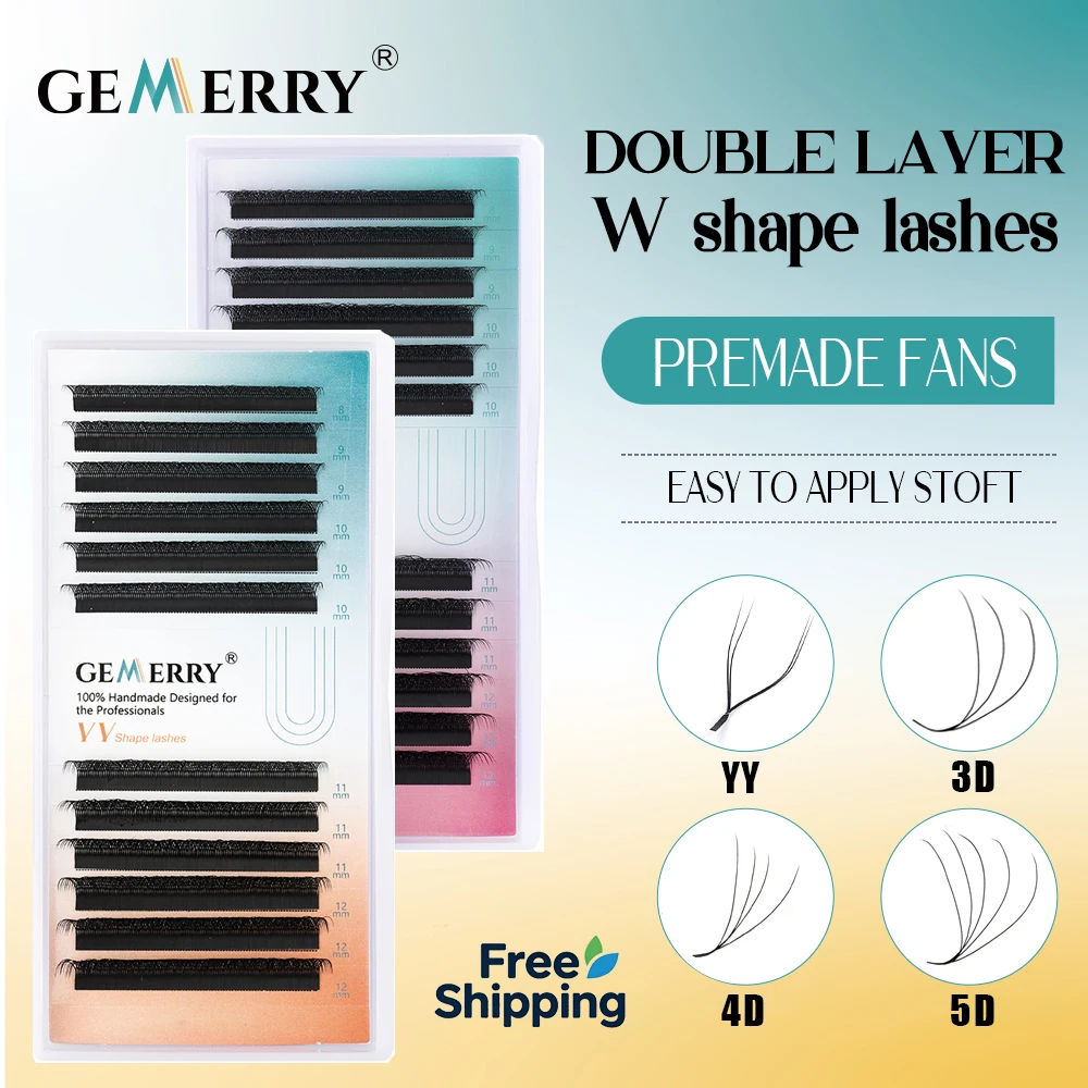 GEMERRY YY/3D/4D/5D W Shape Lashes C/D Curl Premade Volume Fans Faux Mink Eyelashes Brazilian Volume Natural Soft YY Lashes
