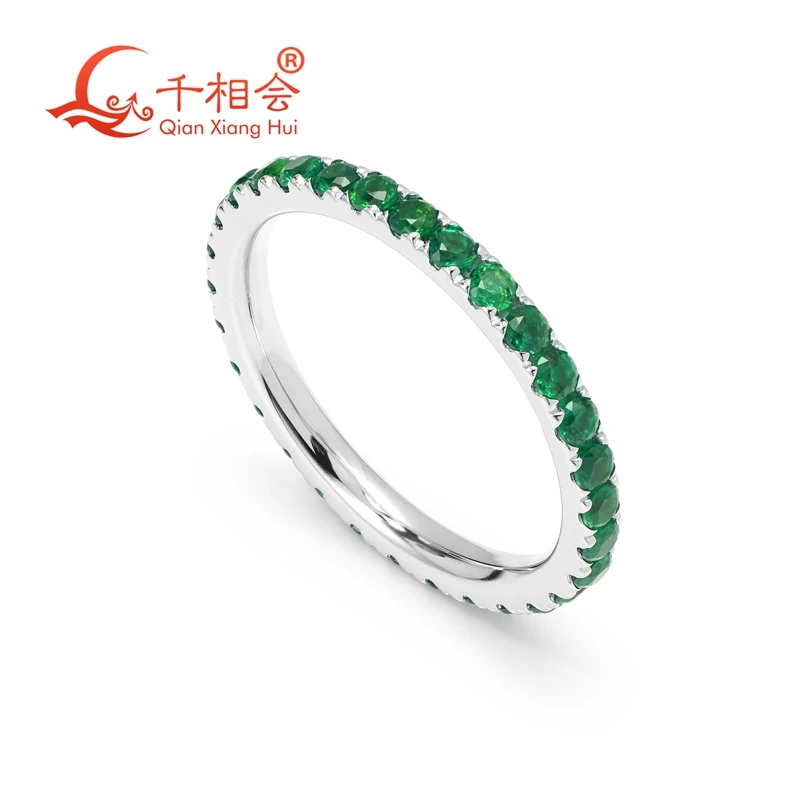 

2mm round shape Green Lab Hydrothermal Emerald Full Band Eternity Ring 925 Silver Jewelry for Engagement Party Gifts