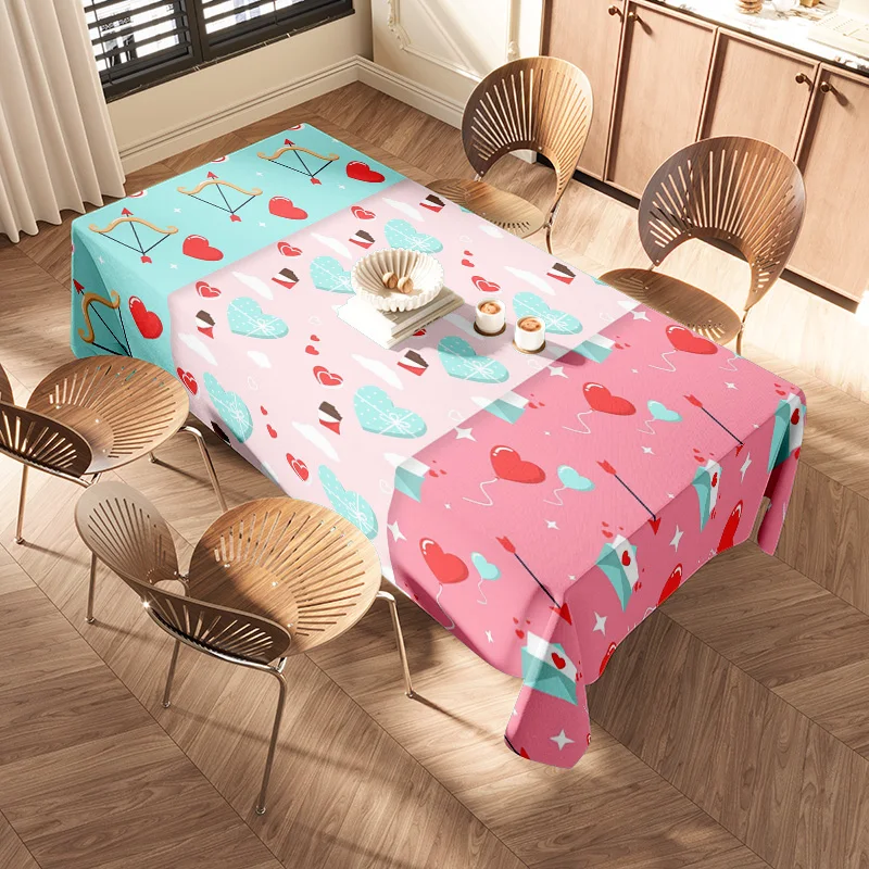 Charming Dining Tablecloth Set with Colorful Hearts and Cupcakes Pattern – Ideal for Kids’ Parties or Spring Decorations!