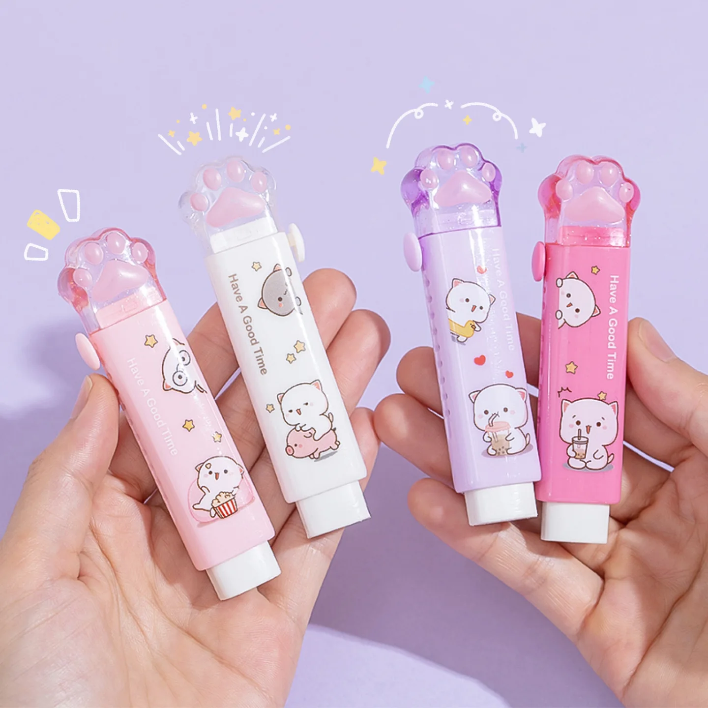 Push-pull cartoon cat eraser children cute pencil eraser school student correction rubber eraser painting art eraser stationery