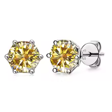 Luxury Diamond Stud Earrings 1CT VVS Moissanite Fine S925 - Golden Yellow