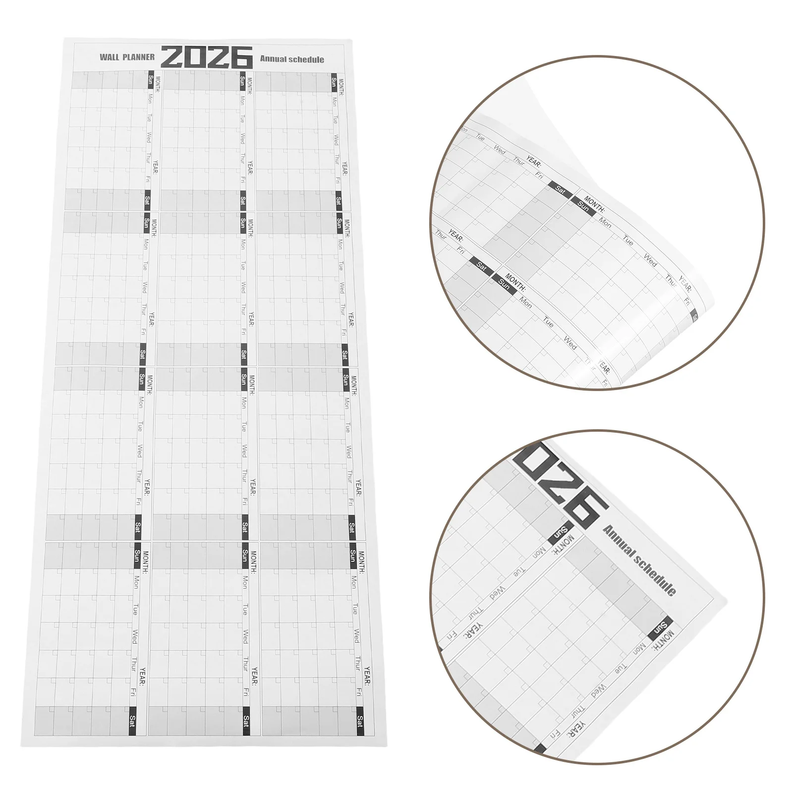 

Большой настенный календарь сухого стирания, многоразовый планировщик без даты на 12 месяцев, гигантский ламинированный стираемый органайзер для офиса, класса, дома -