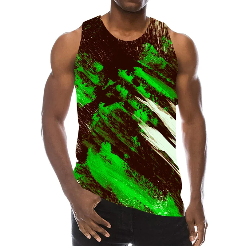 

Multi Color 3D Print Tank Top For Men Summer Sports Gym Fitness Sleeveless Vest Tops Art Psychedelic Pigment Pattern Printed Tee