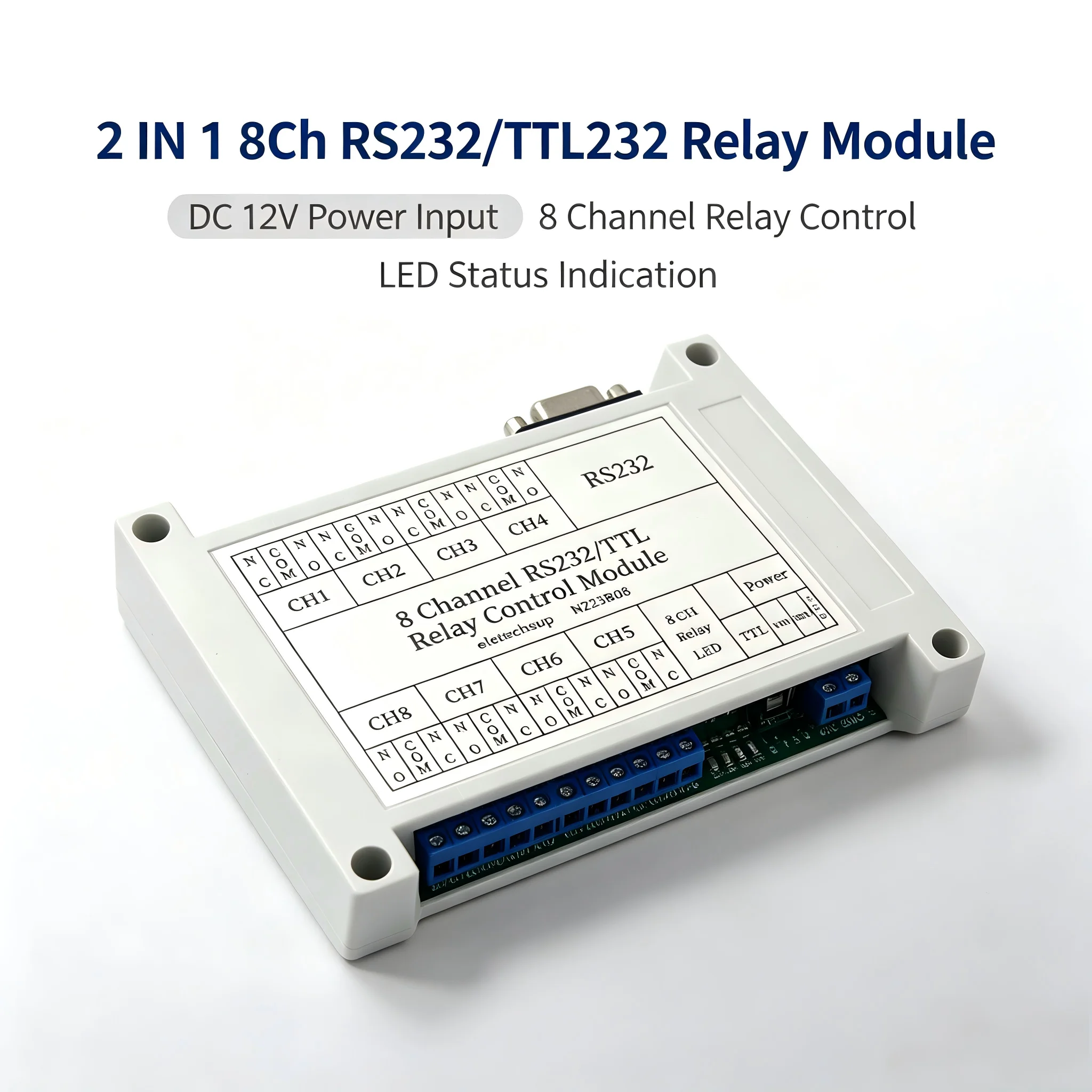 Industrial 2 in 1 8CH RS232 TTL Relay Module Serial Remote Control Switch for PLC Camera DC 12V