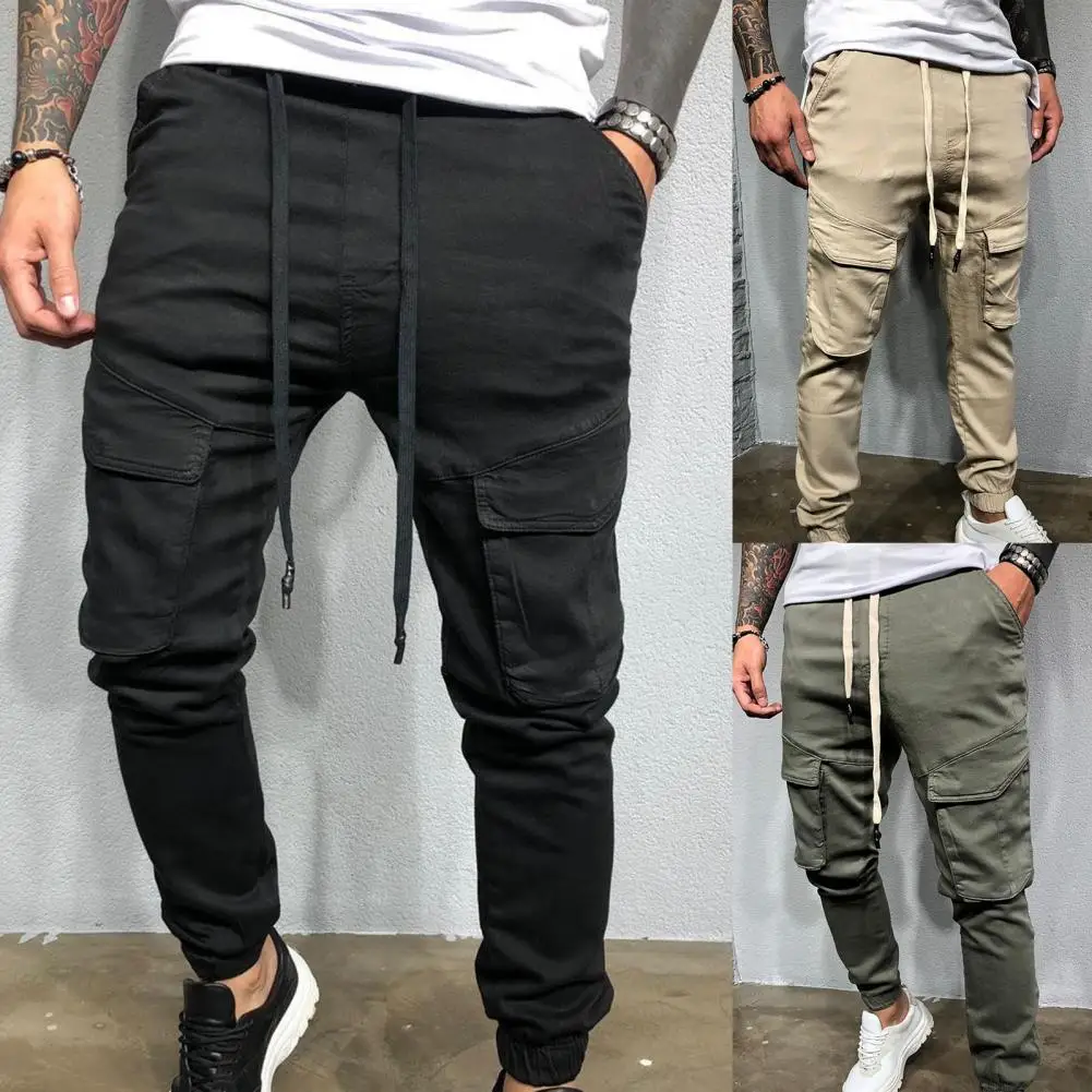 Men Sweatpants Fashion Skin-Touch Cargo Pants Solid Color Mid Waist Male Sweatpants for Mountain Climbing