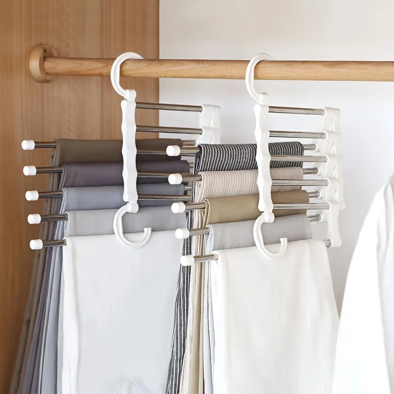 5In1 Magic Trouser Rack Hangers Stainless Steel Folding Pant Rack Tie Hanger Shelves Bedroom Closet Organizer Wardrobe Storage