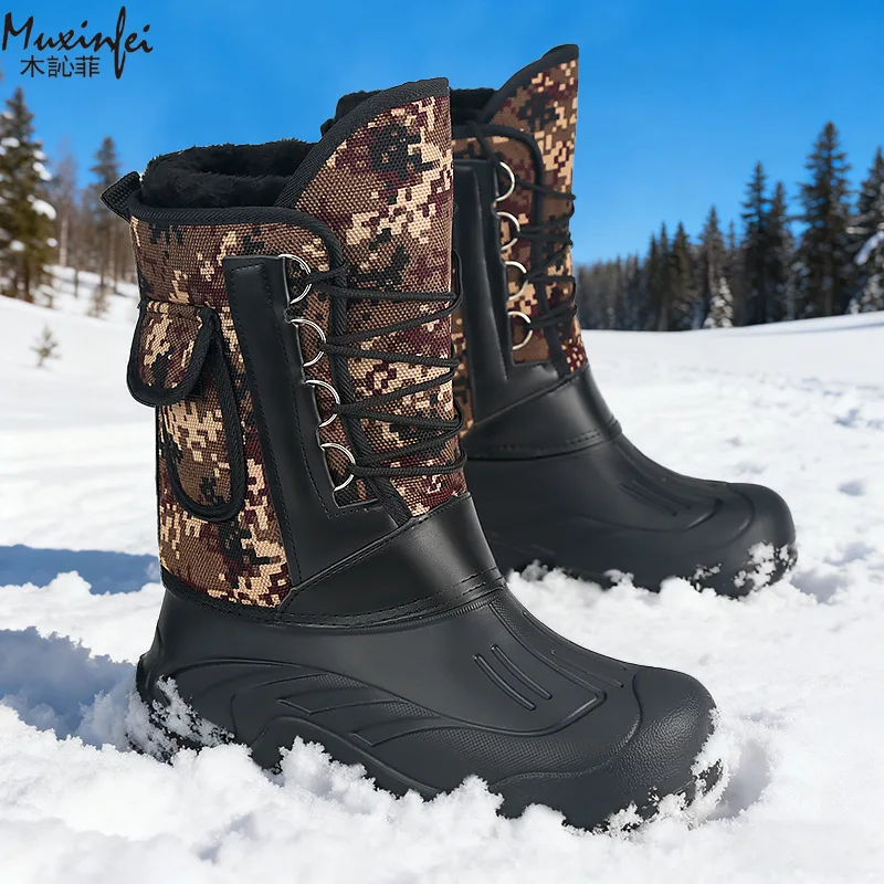 الرجال شتاء جديد أفخم سميكة عالية أعلى في الهواء الطلق الصيد أحذية التنزه الثلوج الأحذية مقاوم للماء المضادة للانزلاق أحذية قطنية مقاومة البرد #6