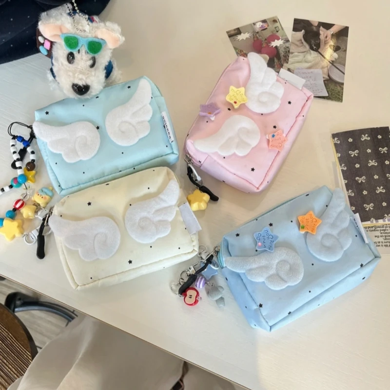 

Cute Angel Wings Stars Storage Bag Korean INS Makeup Bag Dustproof Stationery Storage Bags Portable Cosmetic Organizer Wallet