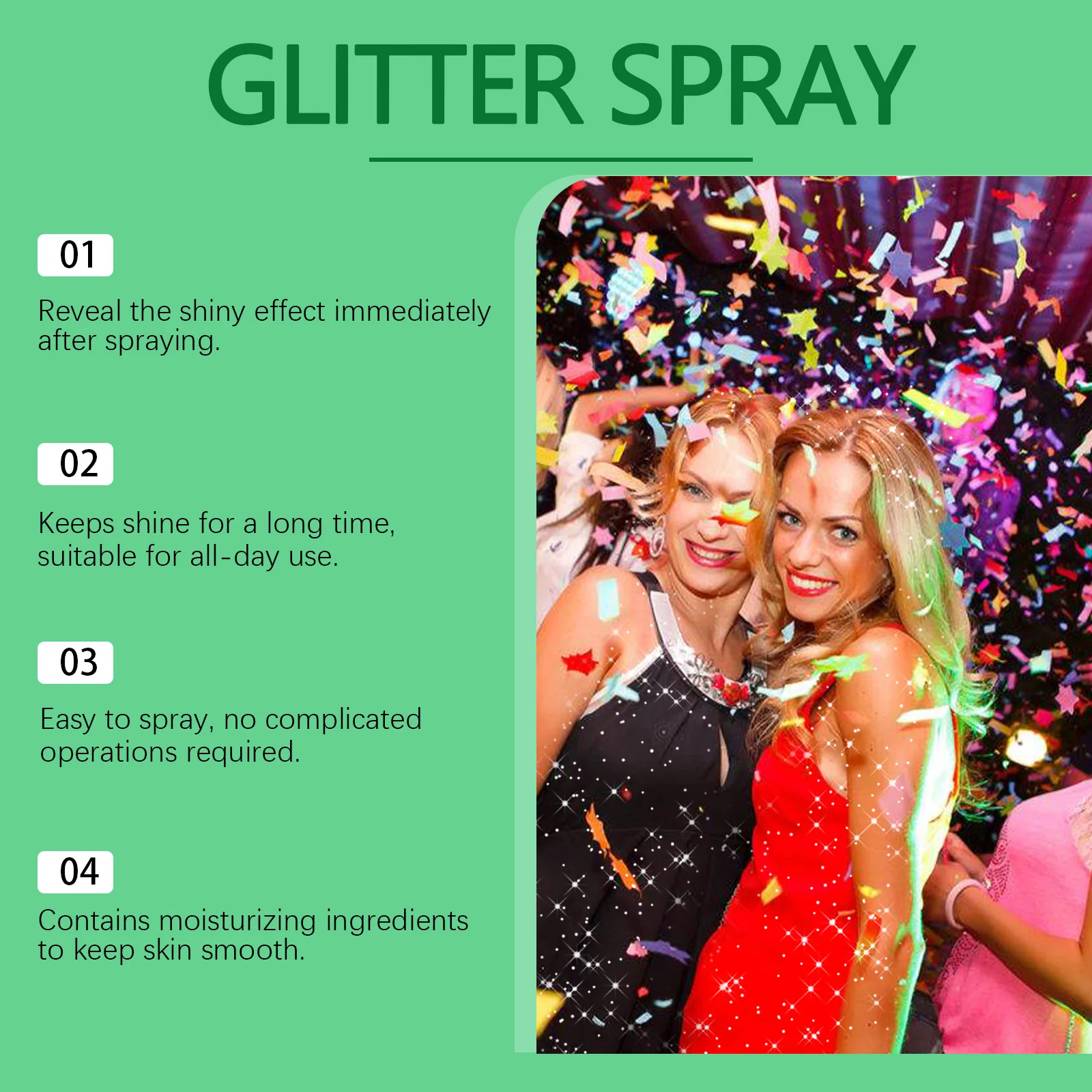 Colorful Brightening Glitter Spray Party Birthday Body, Hair, Face or Clothes Spray Shimmer Highlights
