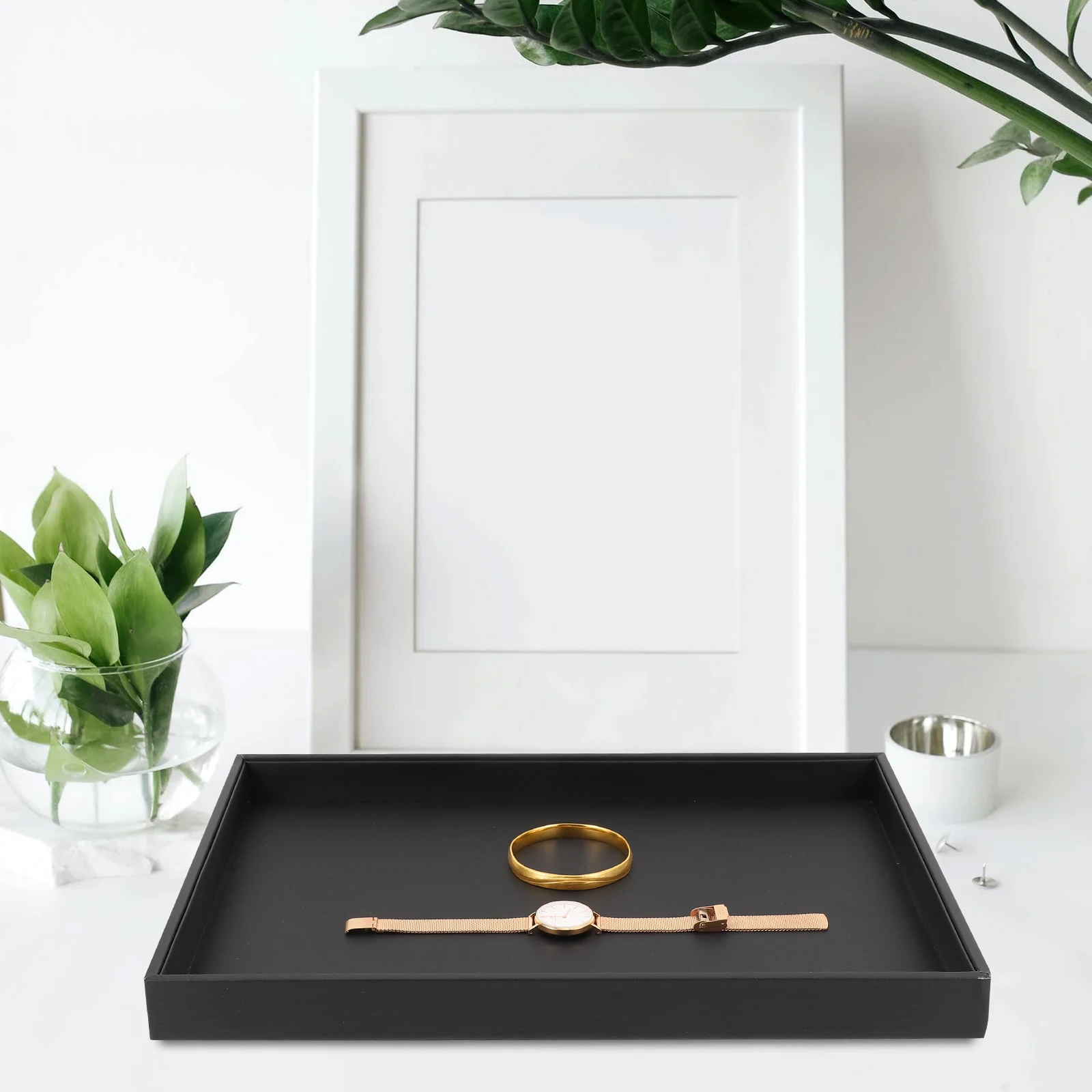 

Jewelry Display Large Capacity Storage Plate Black MDF Jewelry ganizer Desktop ganizer Monitor Part Home Decor Tabletop