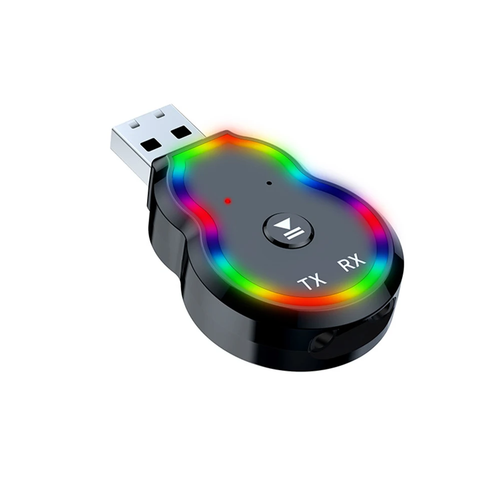 Q2 Usb Bluetooth-compatible 5.0 Audio Transmitter Receiver Colorful Light 2- In-1 Audio Amplifier Aux Wireless Adapter Dropshipp