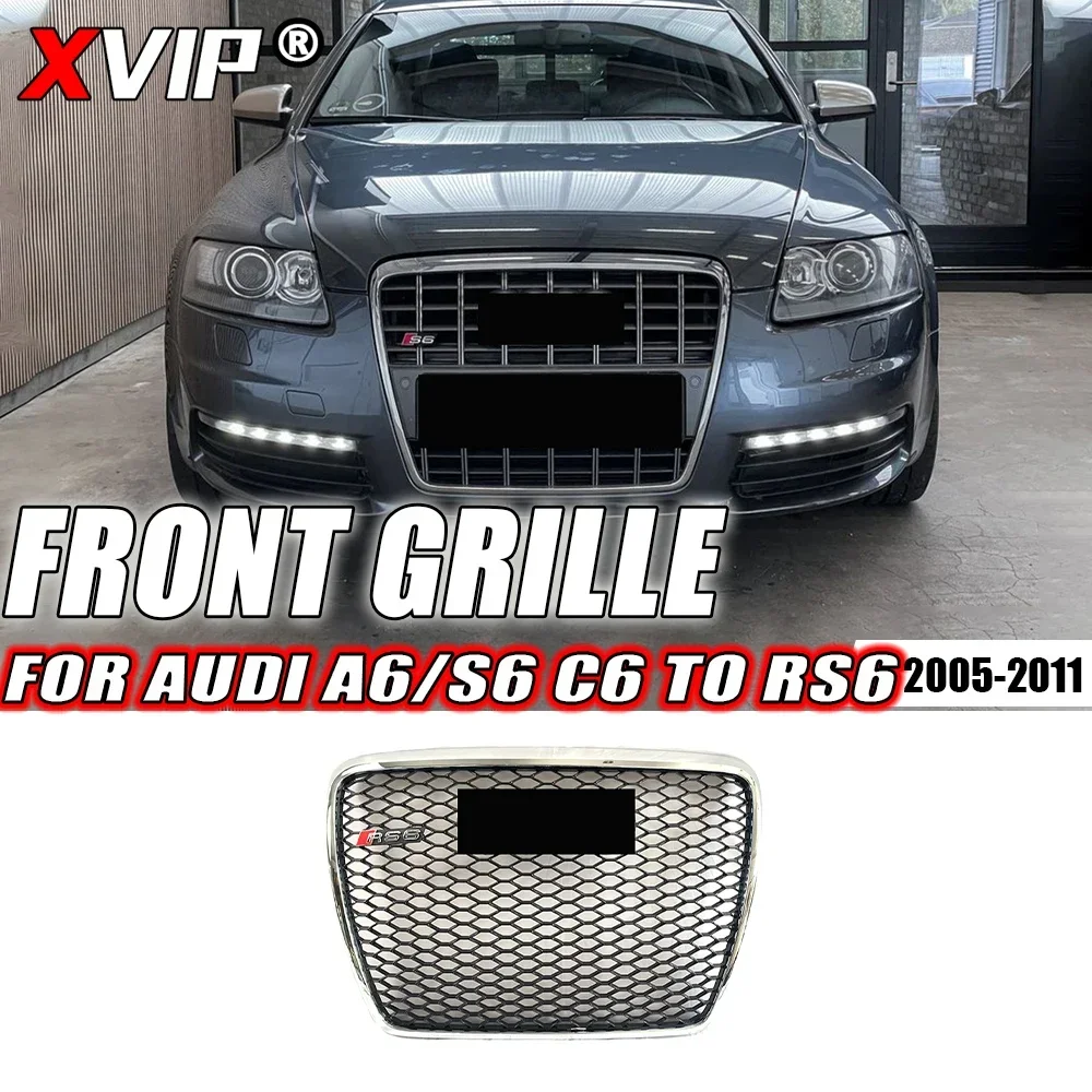 

XVIP Chrome Silver Trim Grill RS6 Style Front Bumper Grille Fit For Audi A6 S6 C6 2005-2011 High Quality Upper Grilles