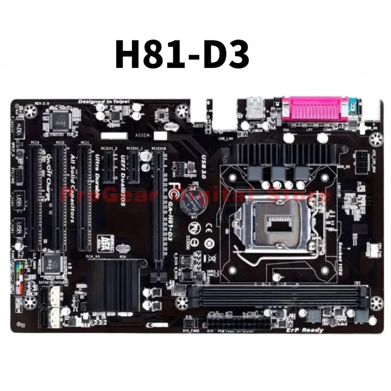

Материнская плата GIGABYTE H81-D3 LGA 1150 ATX DDR3, поддерживает процессоры Intel 4-го поколения i7/i5/i3/Pentium/Celeron.