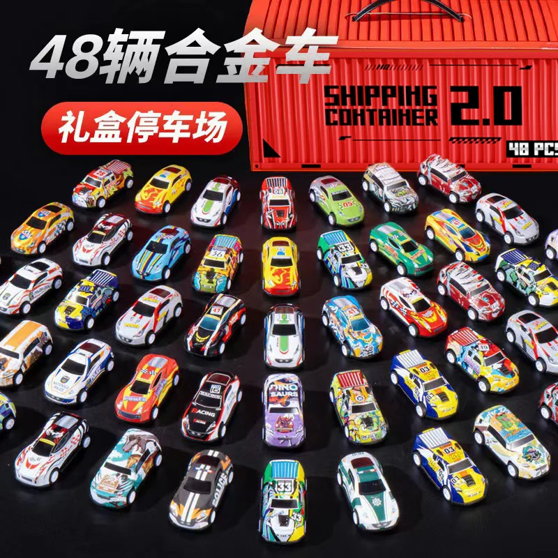 مجموعة ألعاب شاحنة حاوية معدنية محاكاة التراجع سيارة مع مجموعة نماذج السيارات الصغيرة هدية
