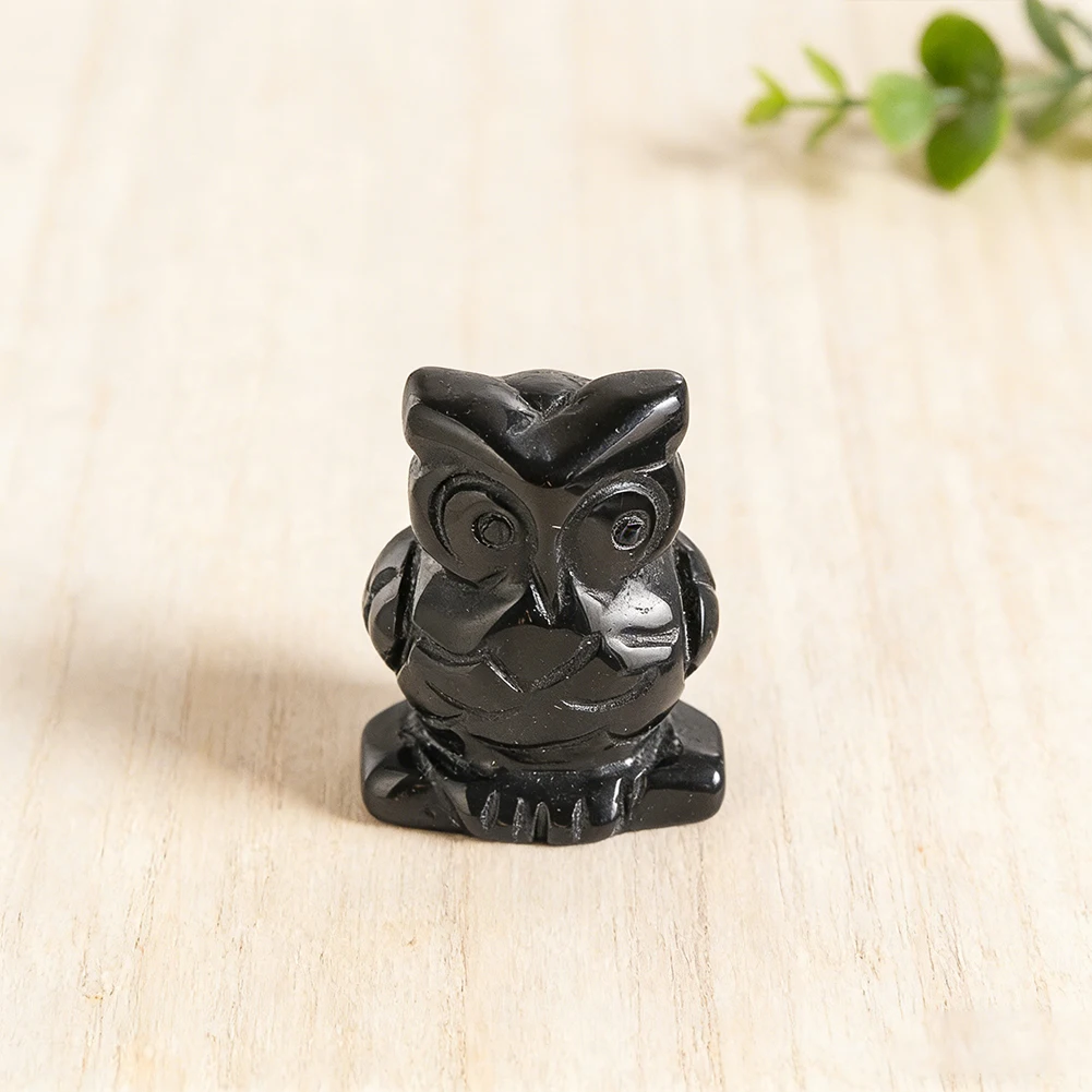 

E9 Natural Black Obsidian Owl Figurines Crystal Stone Carved Animal Statue Reiki Healing Home Decor Owl Room Paperweight Gifts