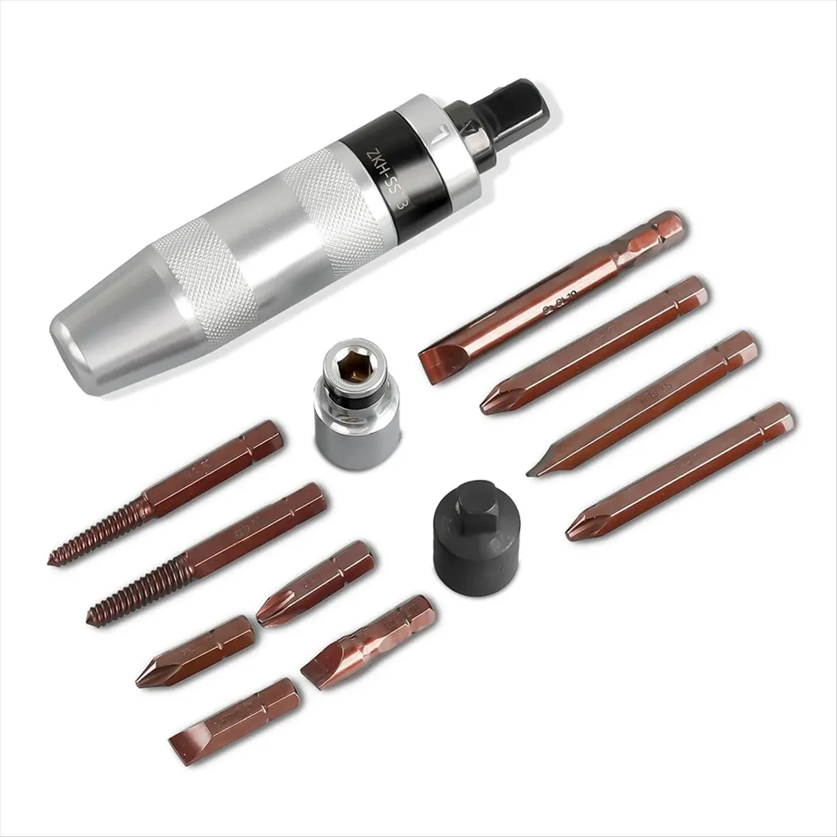 

*CLOS 3/8In Hand Impact Screwdriver, 1/2In Manual Reversible Impact Driver 10 Pcs Steel Slotted, Phillips,Screw Extractor Bit