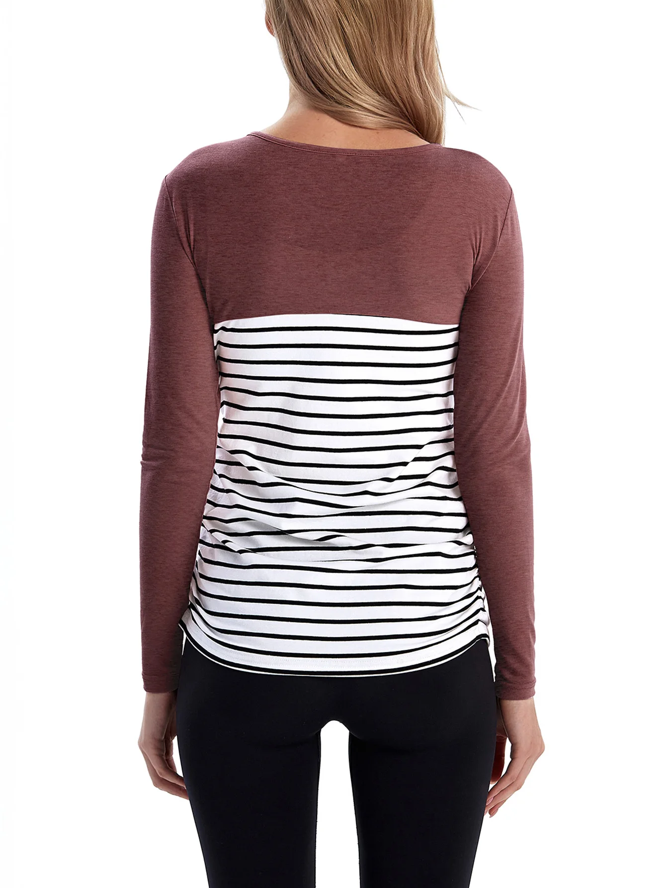 Maternity T Shirt Maternity Striped T Shirt with Pockets Long Sleeve Ruffled Patchwork Maternity Top