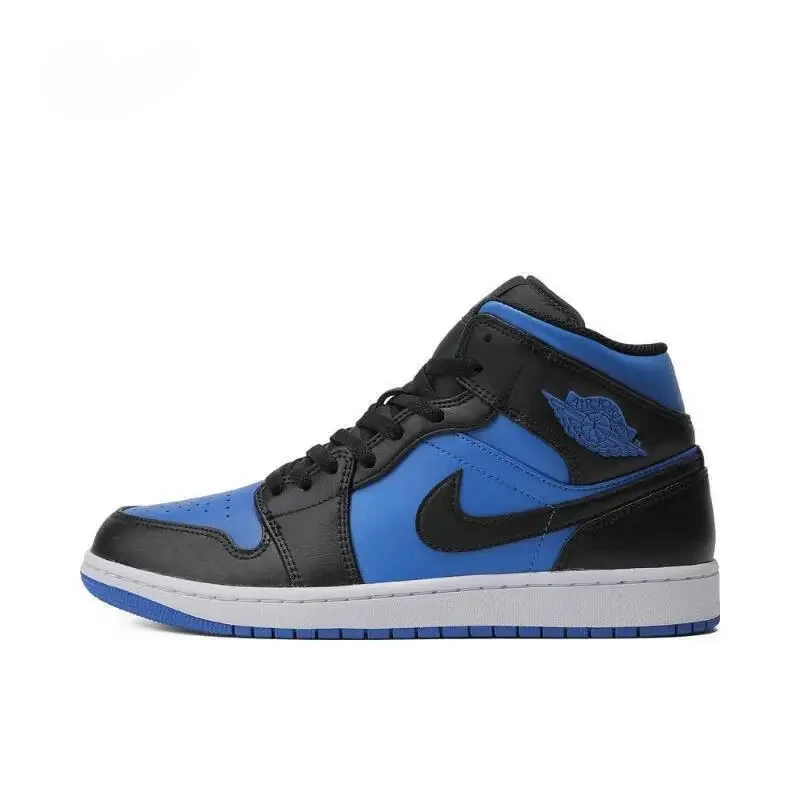 Nike men\'s shoes NIKE AIR JORDAN AJ1 men\'s black and blue high-top retro sneakers