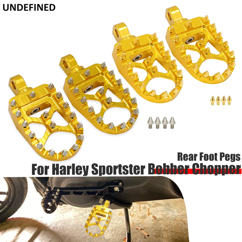 

Motorcycle MX Foot Pegs Wide Fat Footrests Pedals Golden 360 Roating for Harley Sportster XL 883 1200 Dyna Street Bob Bobber