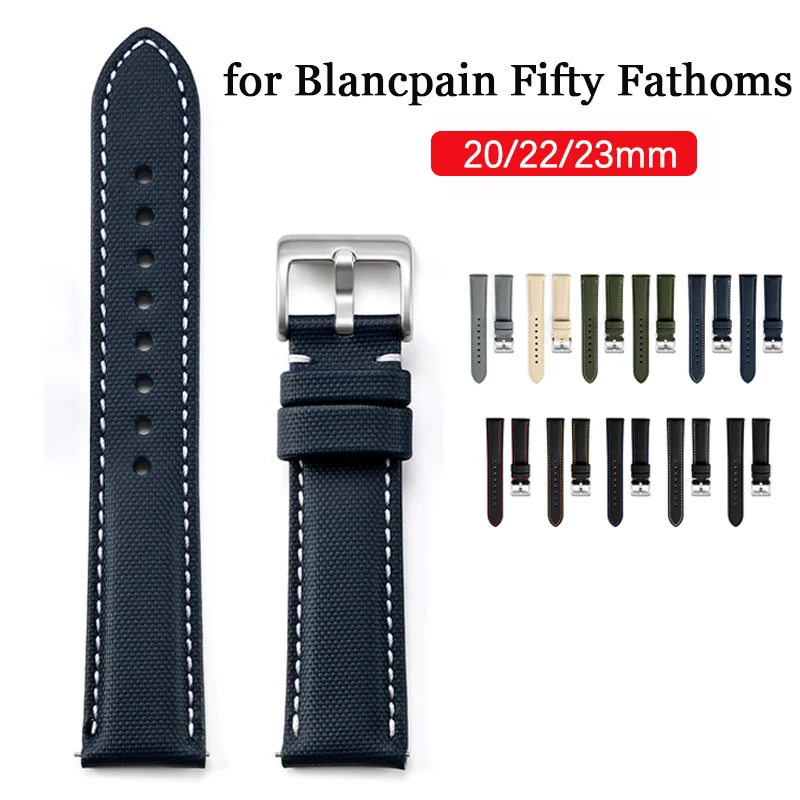 20mm 22mm 23mm PVC Waterproof Composite Leather Strap Quick Release Band Men Replace Watch Band for Blancpain Fifty Fathoms