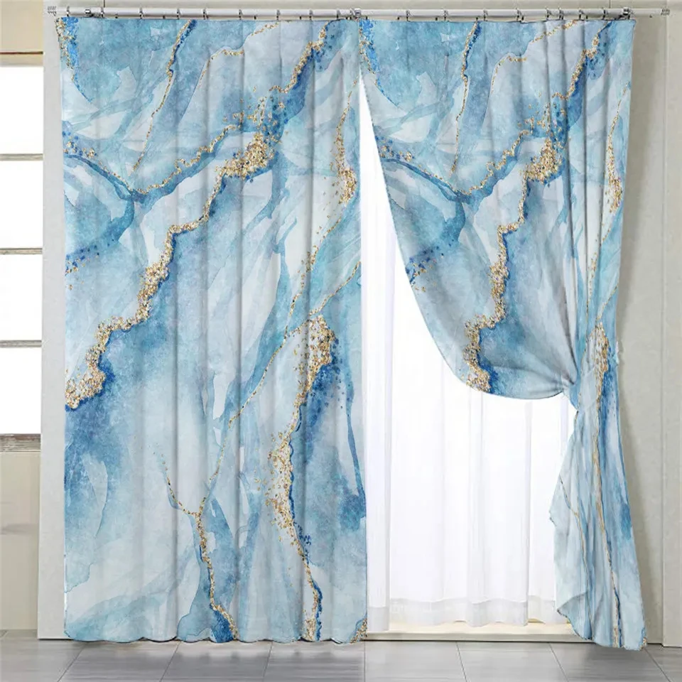 

2 Panels Abstract Geometric Curtains Marble Texture Curtains for Bedroom Living Room Kitchen Window Floor-to-ceiling Windows