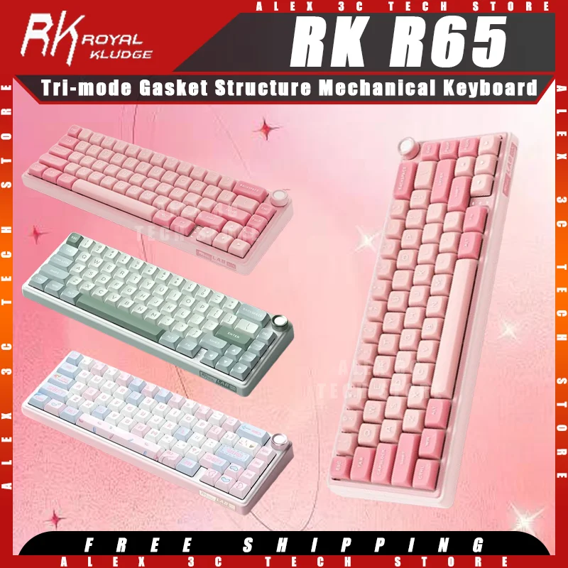 

RK R65 Mechanical Keyboard Tri-mode Gasket Structure Long Endurance Hot Swap Ergonomics Esports Laptop Office Gaming Keyboard