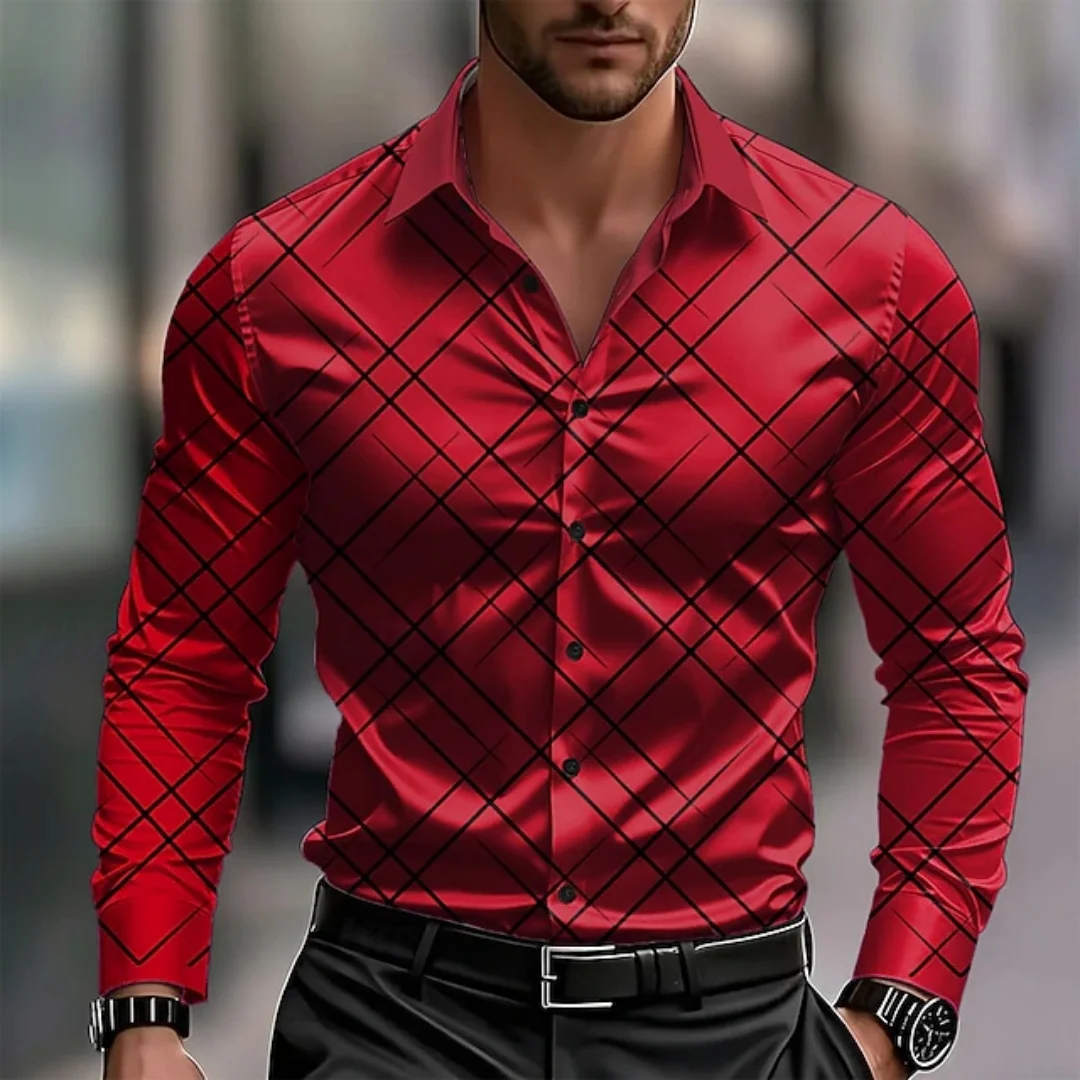 

Men's new long-sleeved shirts with checked lapels, suitable for office and casual wear in spring and autumn, work clothes in siz