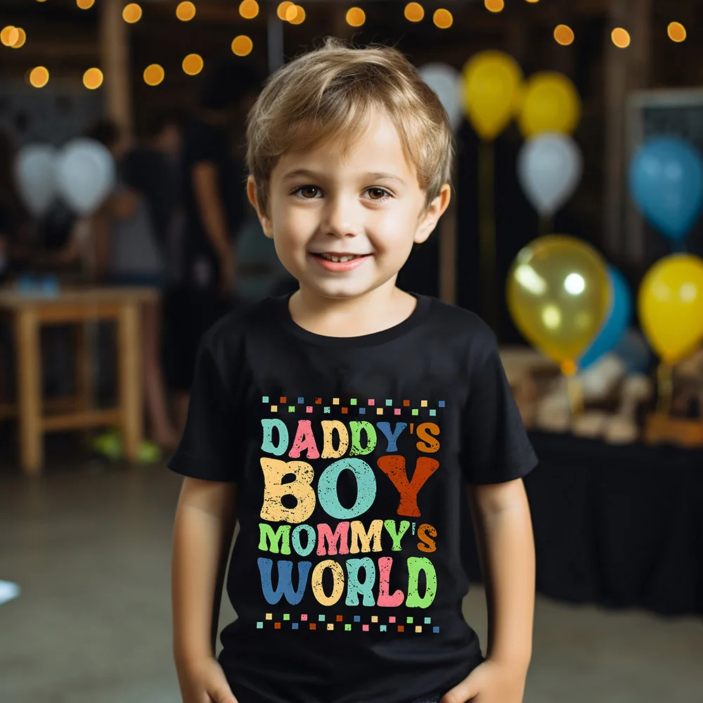 

Daddy's Boy Mommy's World Print Child T-shirt Boy Sports Top Lightweight Comfy Round T Shirt Neck Short Sleeve Casual Tee Tops