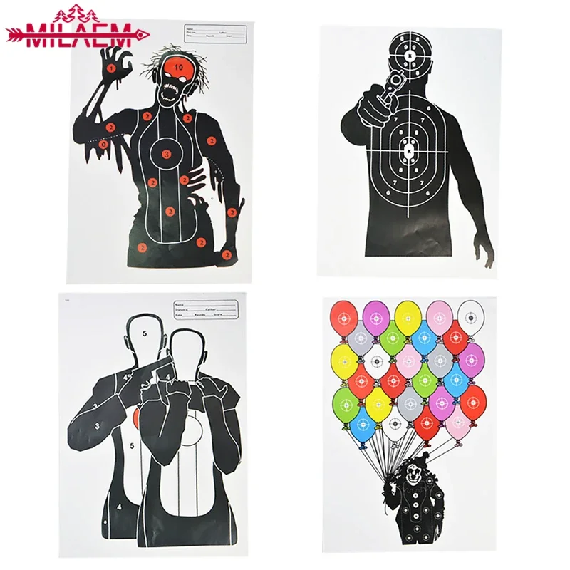 12 Pcs Archery Target Paper 45*33cm Silhouette Splatter Reactive Paper Target Fun Shooting Feature Pictures Training Accessories