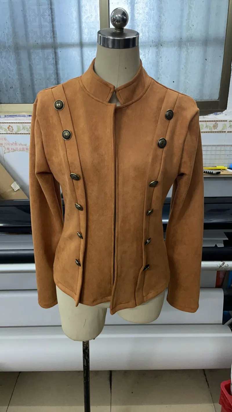 Veste en cuir suédé vintage pour femme, double boutonnage, manteau élégant et chic, printemps et automne