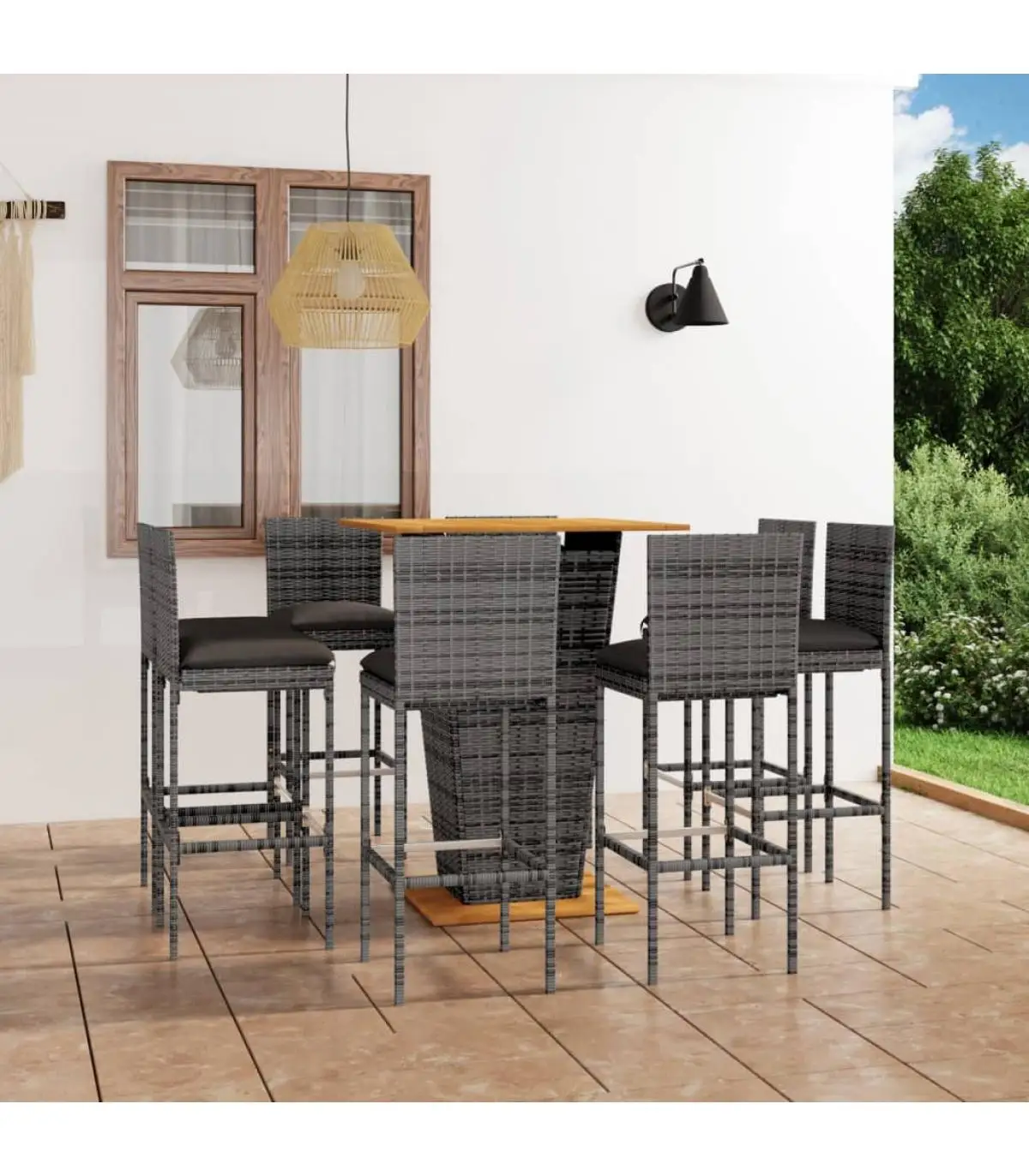 Garden sets garden bar furniture Set 9 PCs and gray PE rattan cushions